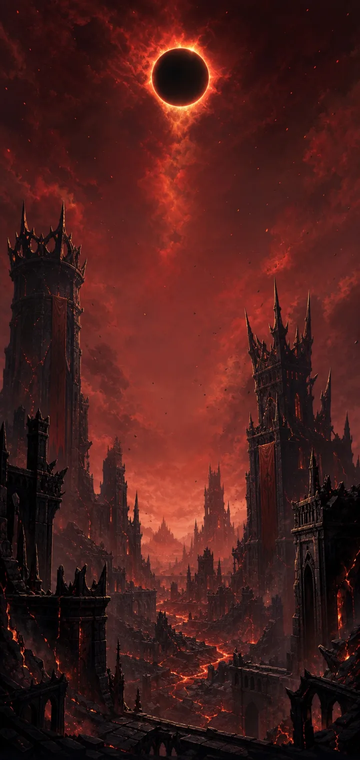 Pyro world art: Crown of Ash, a scorched fortress skyline